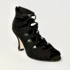 Scarpa da ballo donna latino americano liscio da sala camoscio nero suola cuoio tacco 80 rocchetto