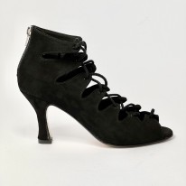 Scarpa da ballo donna latino americano liscio da sala camoscio nero suola cuoio tacco 80 rocchetto