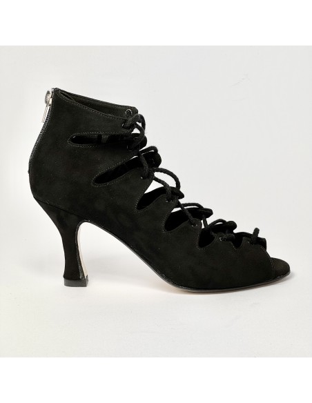 Scarpa da ballo donna latino americano liscio da sala camoscio nero suola cuoio tacco 80 rocchetto