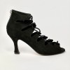Scarpa da ballo donna latino americano liscio da sala camoscio nero suola cuoio tacco 80 rocchetto