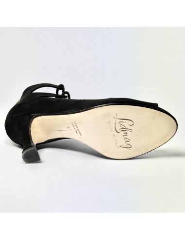 Scarpa da ballo donna latino americano liscio da sala camoscio nero suola cuoio tacco 80 rocchetto
