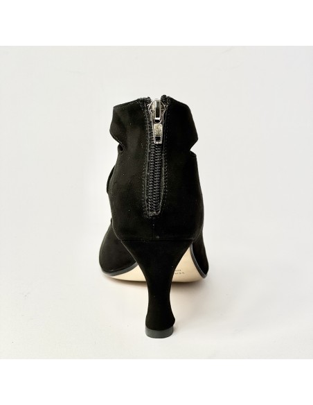 Scarpa da ballo donna latino americano liscio da sala camoscio nero suola cuoio tacco 80 rocchetto