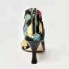 Scarpa da ballo donna latino americano liscio da sala spuntata tessuto picasso nero suola cuoio tacco 80 rocchetto