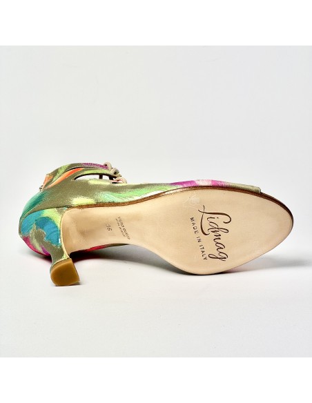 Scarpa da ballo donna latino americano liscio da sala tessuto picasso verde suola cuoio tacco 80 rocchetto