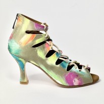Scarpa da ballo donna latino americano liscio da sala tessuto picasso verde suola cuoio tacco 80 rocchetto