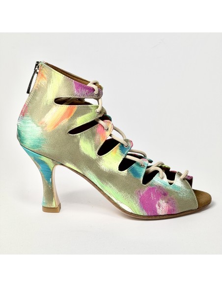 Scarpa da ballo donna latino americano liscio da sala tessuto picasso verde suola cuoio tacco 80 rocchetto