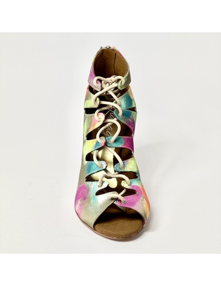 Scarpa da ballo donna latino americano liscio da sala tessuto picasso verde suola cuoio tacco 80 rocchetto
