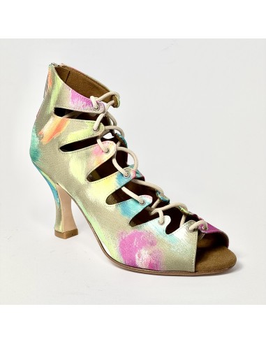 Scarpa da ballo donna latino americano liscio da sala tessuto picasso verde suola cuoio tacco 80 rocchetto