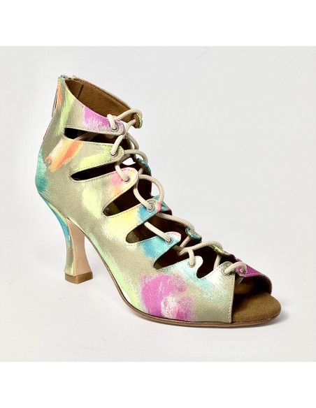 Scarpa da ballo donna latino americano liscio da sala tessuto picasso verde suola cuoio tacco 80 rocchetto