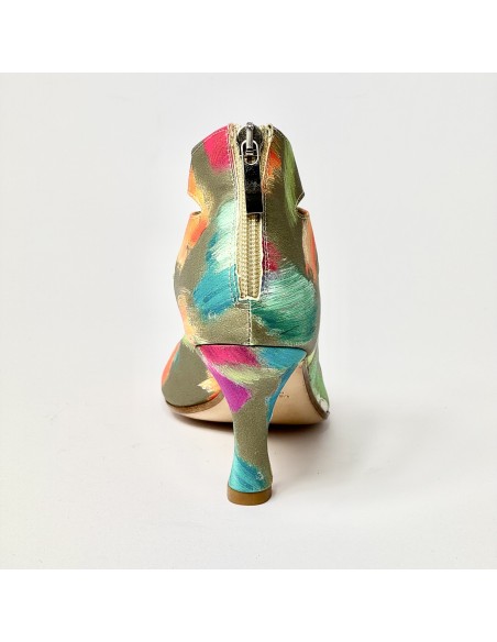 Scarpa da ballo donna latino americano liscio da sala tessuto picasso verde suola cuoio tacco 80 rocchetto