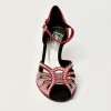 Scarpa da ballo donna latino americano ballo da sala liscio spuntata raso rosso tutta strass suola cuoio tacco 80 rocchetto