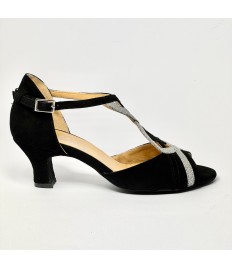 Scarpa da ballo donna latino americano liscio da sala camoscio nero glitter argento suola bufalo tacco 50