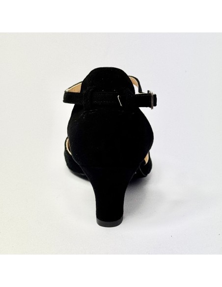 Scarpa da ballo donna latino americano liscio da sala camoscio nero glitter argento suola bufalo tacco 50