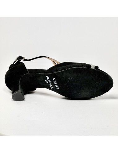 Scarpa da ballo donna latino americano liscio da sala camoscio nero glitter argento suola bufalo tacco 50