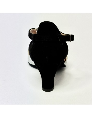 Scarpa da ballo donna latino americano liscio da sala spuntata camoscio nero glitter argento suola bufalo tacco 50