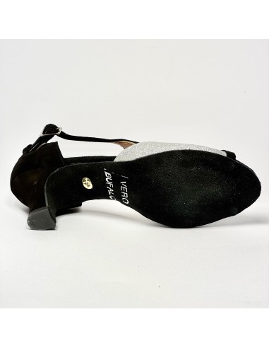 Scarpa da ballo donna latino americano liscio da sala spuntata camoscio nero glitter argento suola bufalo tacco 50