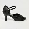 Scarpa da ballo donna latino americano liscio da sala spuntata pelle glitter nero suola bufalo tacco 70 rocchetto