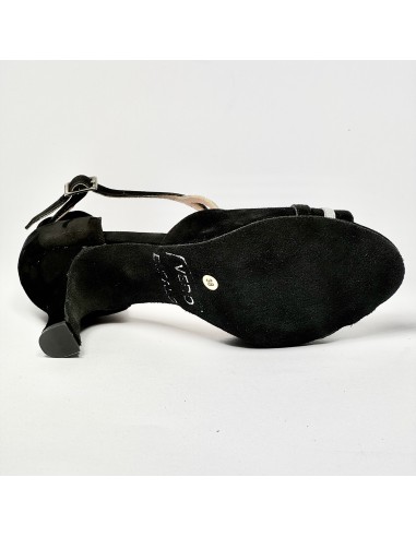 Scarpa da ballo donna latino americano liscio sputata camoscio nero glitter argento suola bufalo tacco 70 rocchetto
