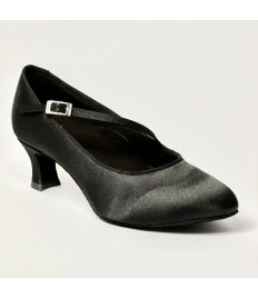 Scarpa da ballo donna da sala standard liscio punta chiusa raso nero suola bufalo tacco 50 rocchetto
