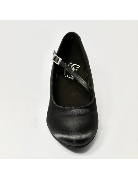 Scarpa da ballo donna da sala standard liscio punta chiusa raso nero suola bufalo tacco 50