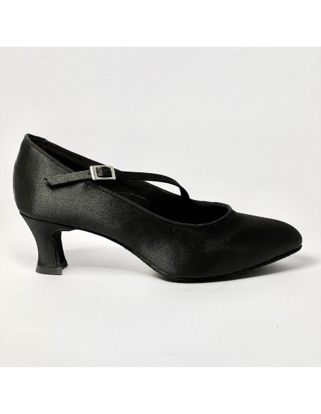 Scarpa da ballo donna da sala standard liscio punta chiusa raso nero suola bufalo tacco 50