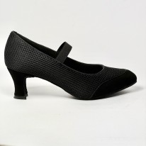 Scarpa da ballo donna ballo da sala standard liscio punta chiusa camoscio tessuto traspirante nero suola bufalo tacco 60