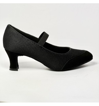 Scarpa da ballo donna ballo da sala standard liscio punta chiusa camoscio tessuto traspirante nero suola bufalo tacco 60