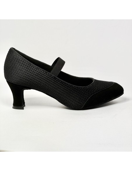 Scarpa da ballo donna ballo da sala standard liscio punta chiusa camoscio tessuto traspirante nero suola bufalo tacco 60