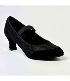 Scarpa da ballo donna ballo da sala standard liscio punta chiusa camoscio tessuto traspirante nero suola bufalo tacco 50