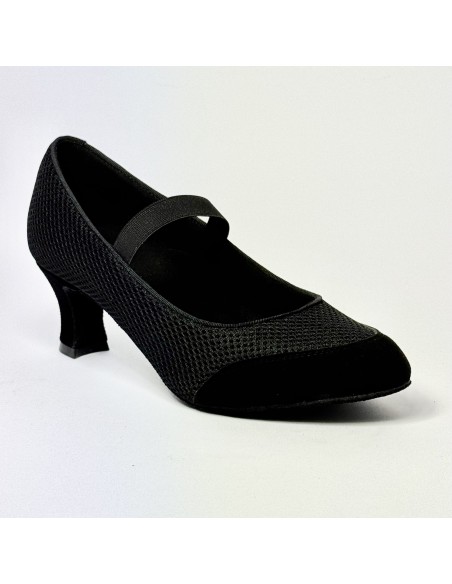 Scarpa da ballo donna ballo da sala standard liscio punta chiusa camoscio tessuto traspirante nero suola bufalo tacco 60