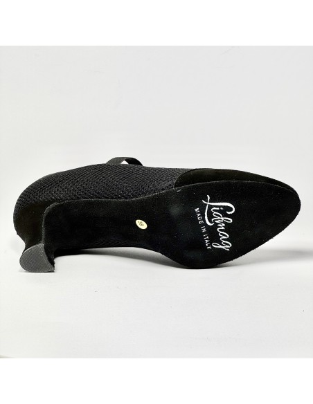 Scarpa da ballo donna ballo da sala standard liscio punta chiusa camoscio tessuto traspirante nero suola bufalo tacco 60