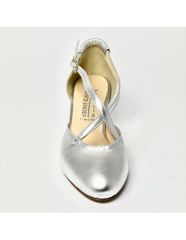Scarpa da ballo donna ballo da sala liscio pelle argento suola cuoio tacco 50