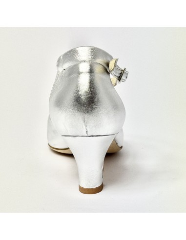 Scarpa da ballo donna ballo da sala liscio pelle argento suola cuoio tacco 50