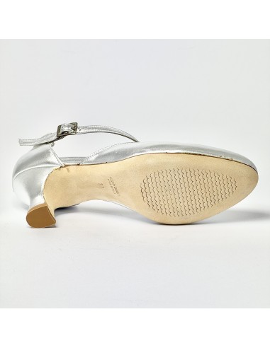 Scarpa da ballo donna ballo da sala liscio pelle argento suola cuoio tacco 50