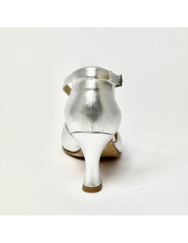 Scarpa da ballo donna ballo da sala liscio punta chiusa pelle argento suola cuoio tacco 70 rocchetto