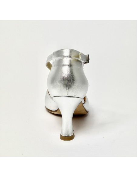 Scarpa da ballo donna ballo da sala liscio punta chiusa pelle argento suola cuoio tacco 70 rocchetto