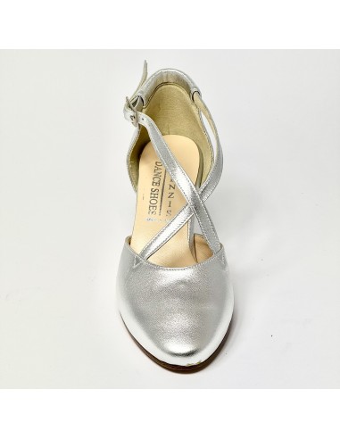 Scarpa da ballo donna ballo da sala liscio punta chiusa pelle argento suola cuoio tacco 70 rocchetto