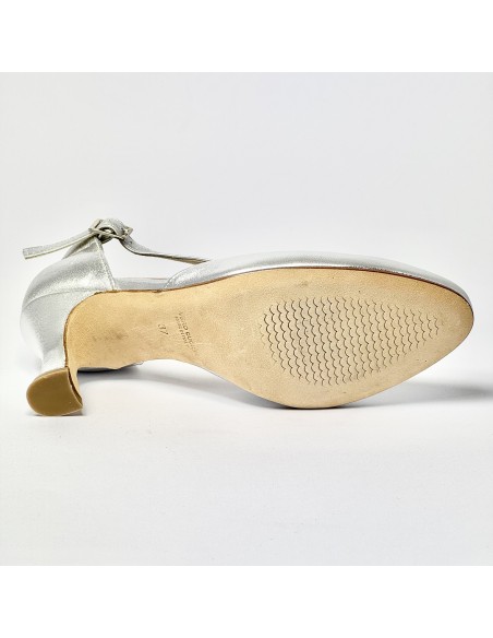 Scarpa da ballo donna ballo da sala liscio punta chiusa pelle argento suola cuoio tacco 70 rocchetto