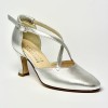 Scarpa da ballo donna ballo da sala liscio punta chiusa pelle argento suola cuoio tacco 70 rocchetto