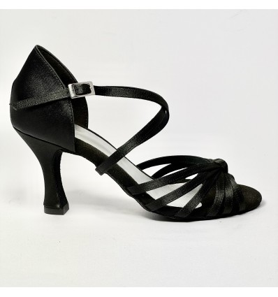 Scarpa da ballo donna latino liscio spuntata raso nero suola bufalo tacco 80 rocchetto