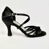 Scarpa da ballo donna latino liscio spuntata raso nero suola bufalo tacco 80 rocchetto