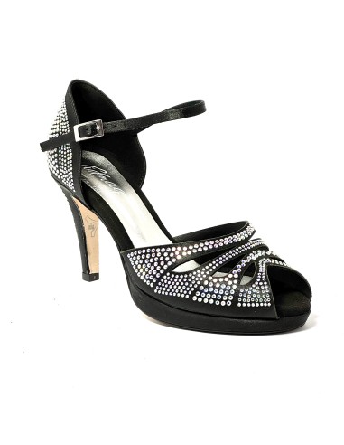 Scarpa da ballo donna latino americano ballo da sala liscio plateau raso nero strass boreali suola cuoio pomiciato tacco 85