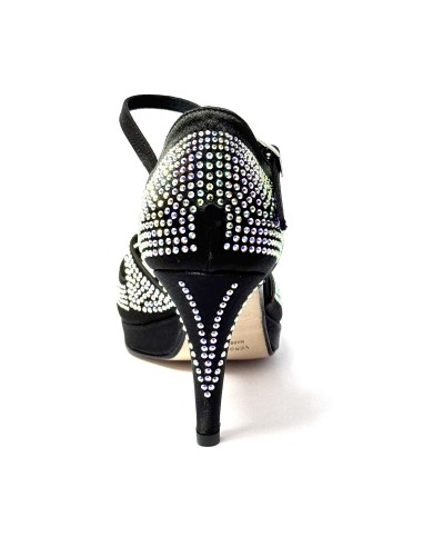 Scarpa da ballo donna latino americano ballo da sala liscio plateau raso nero strass boreali suola cuoio pomiciato tacco 85