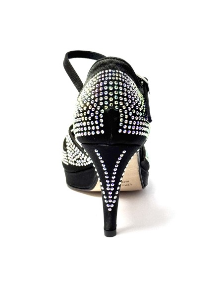 Scarpa da ballo donna latino americano ballo da sala liscio plateau raso nero strass boreali suola cuoio pomiciato tacco 85