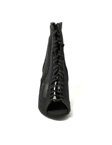 Stivaletto spuntato da ballo donna heels latino americano ballo da sala liscio rete camoscio nero suola bufalo tacco 85 stiletto