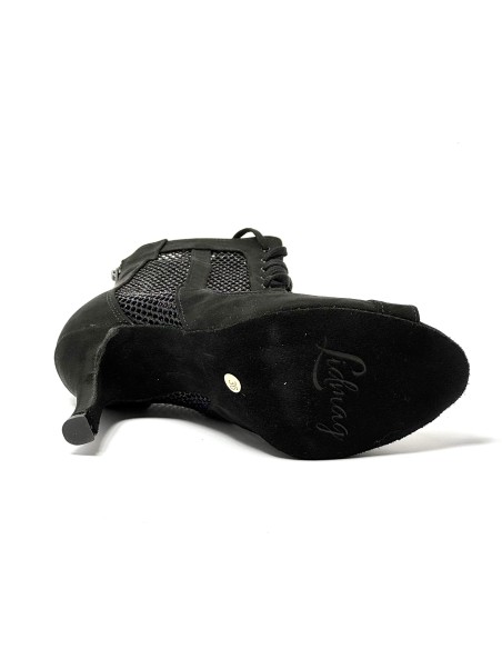 Stivaletto spuntato da ballo donna heels latino americano ballo da sala liscio rete camoscio nero suola bufalo tacco 85 stiletto