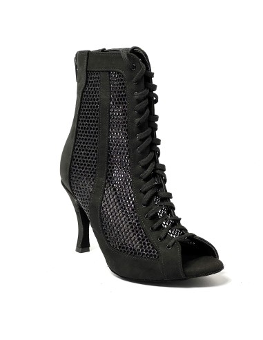 Stivaletto spuntato da ballo donna heels latino americano ballo da sala liscio rete camoscio nero suola bufalo tacco 85 stiletto