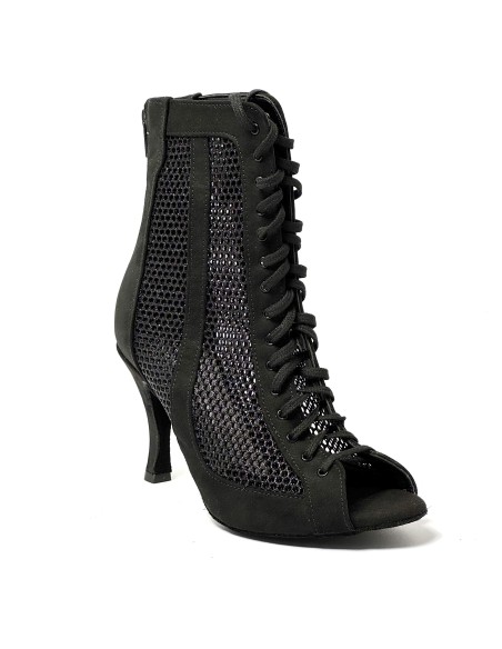 Stivaletto spuntato da ballo donna heels latino americano ballo da sala liscio rete camoscio nero suola bufalo tacco 85 stiletto