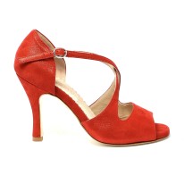 Scarpa da ballo donna tango argentino latino ballo da sala nabuk polverizzato rosso suola cuoio pomiciato tacco 90 stiletto