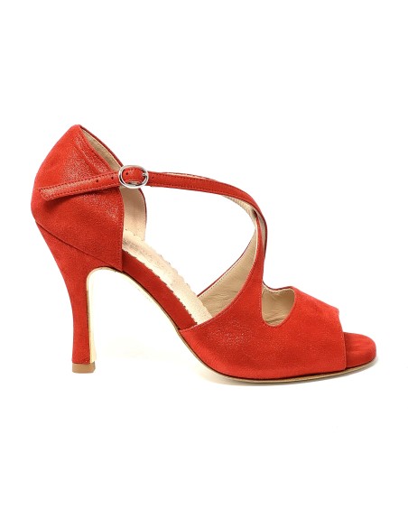 Scarpa da ballo donna tango argentino latino ballo da sala nabuk polverizzato rosso suola cuoio pomiciato tacco 90 stiletto